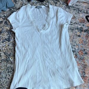 Nordstrom Cream Lace V-Neck Short Sleeve Tee